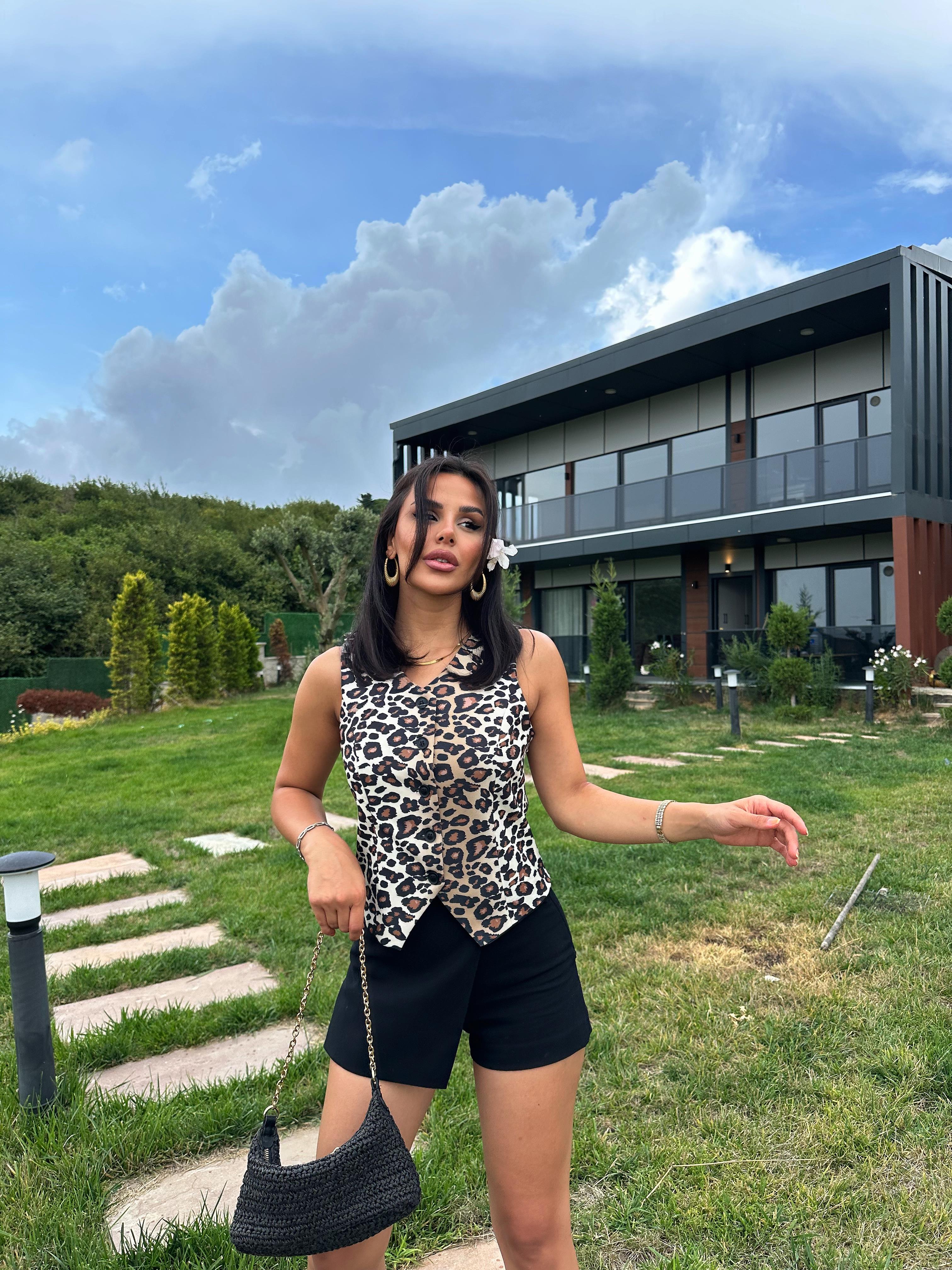 Safari Yelek Leopar Desen