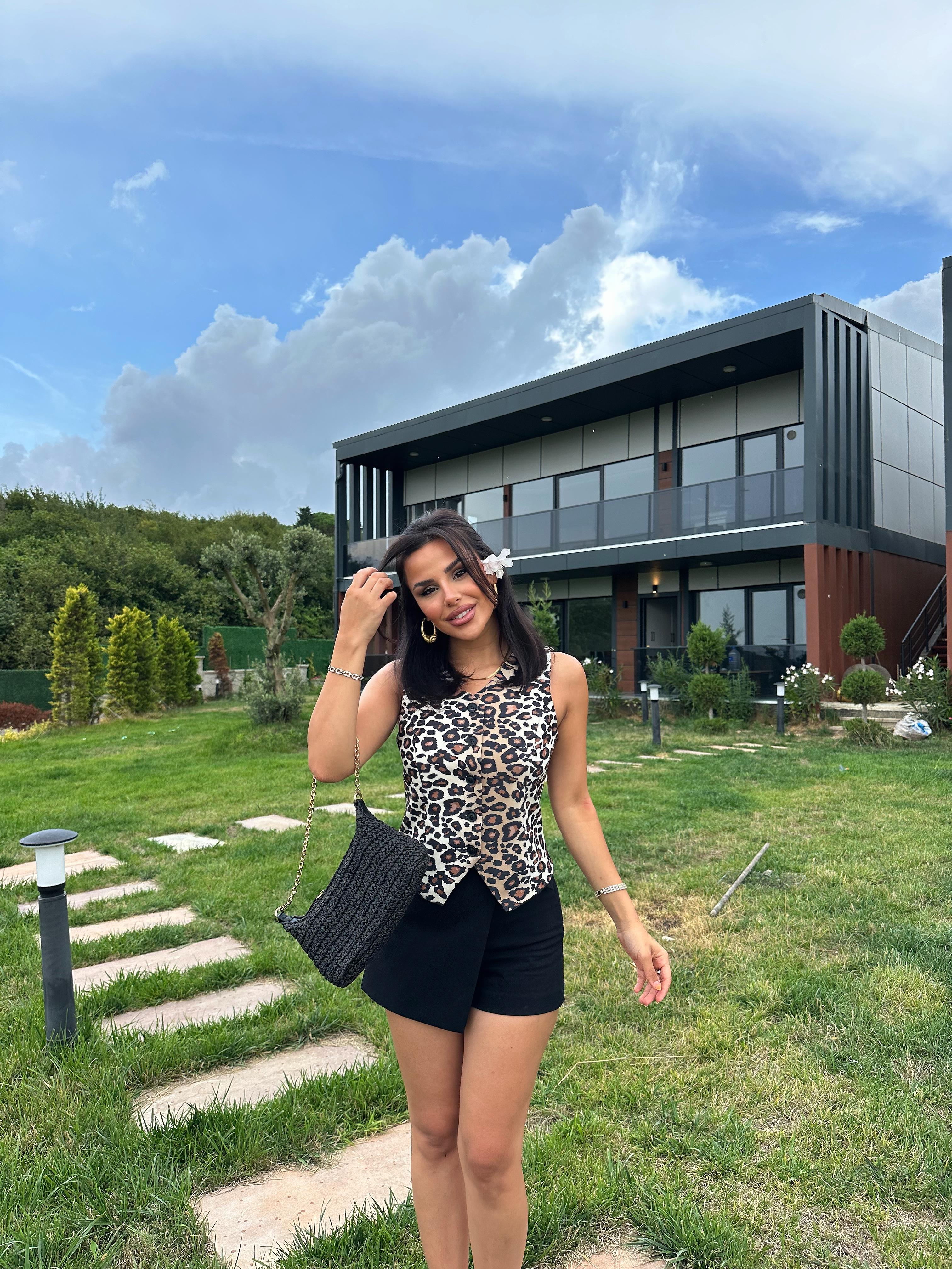 Safari Yelek Leopar Desen