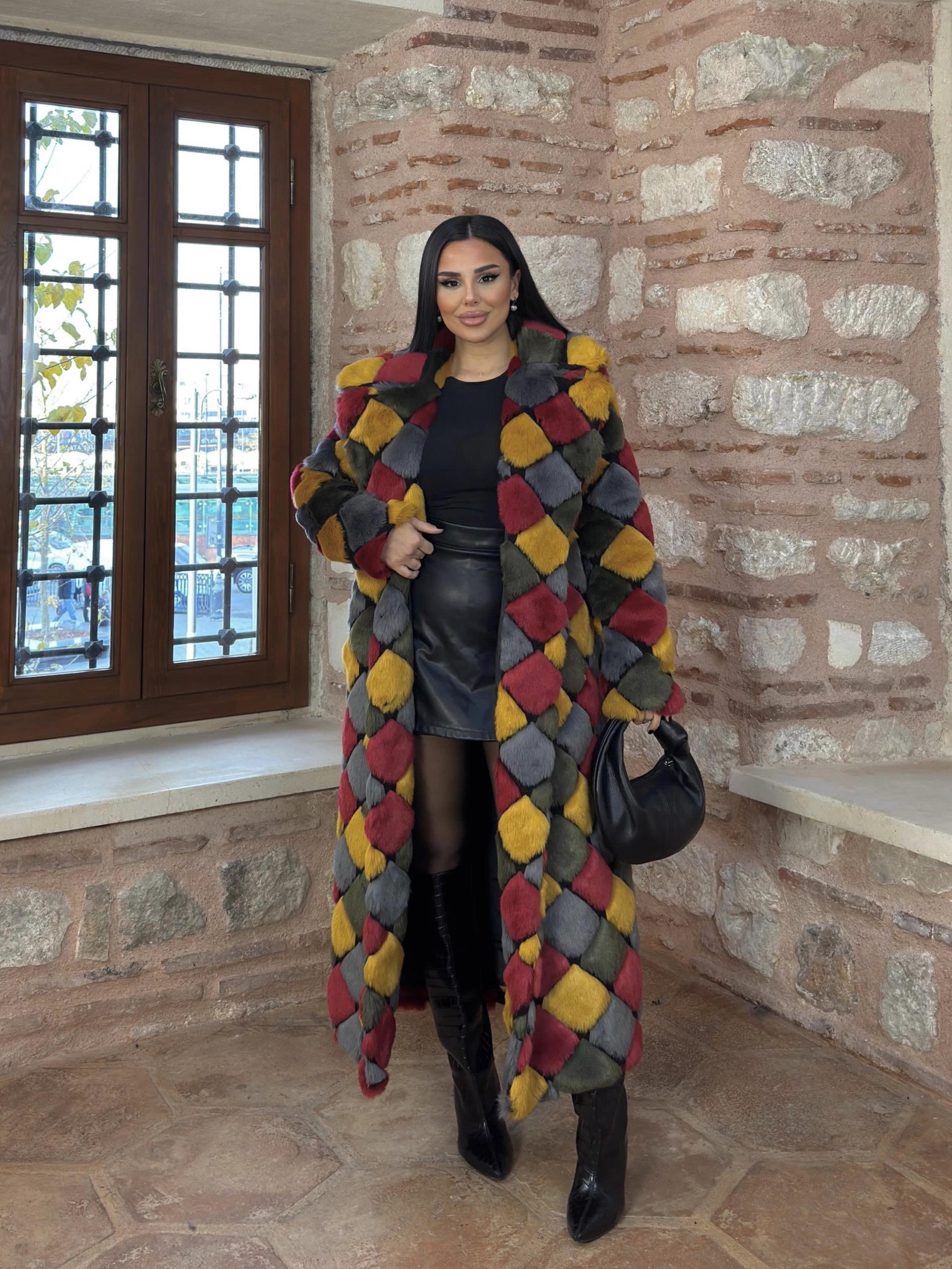 Colors Kürk Kaban Çok Renkli