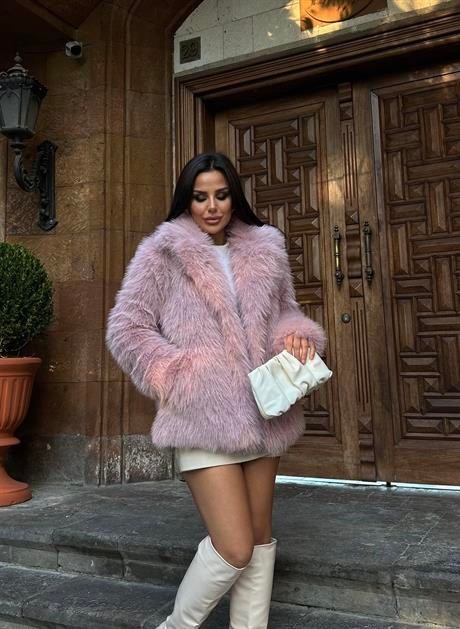 Furora Erkek Yaka Suni Kürk Pembe