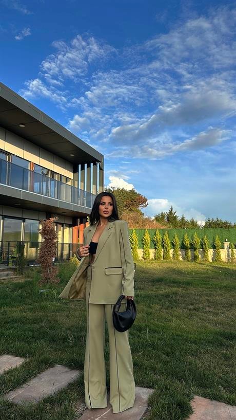 Style İkili Blazer Ceket Takım Haki
