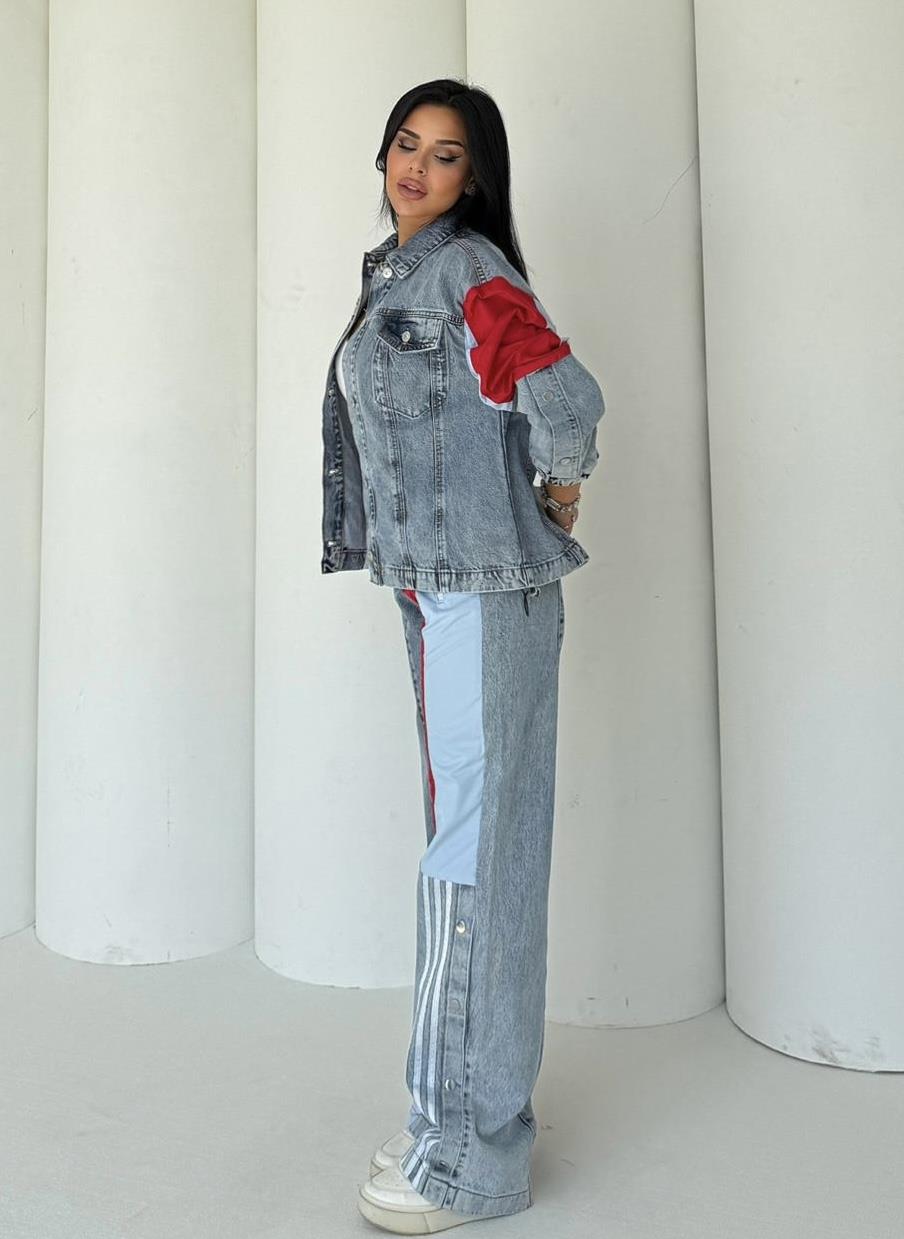 Delita Paraşüt Detaylı Denim Takım Kırmızı