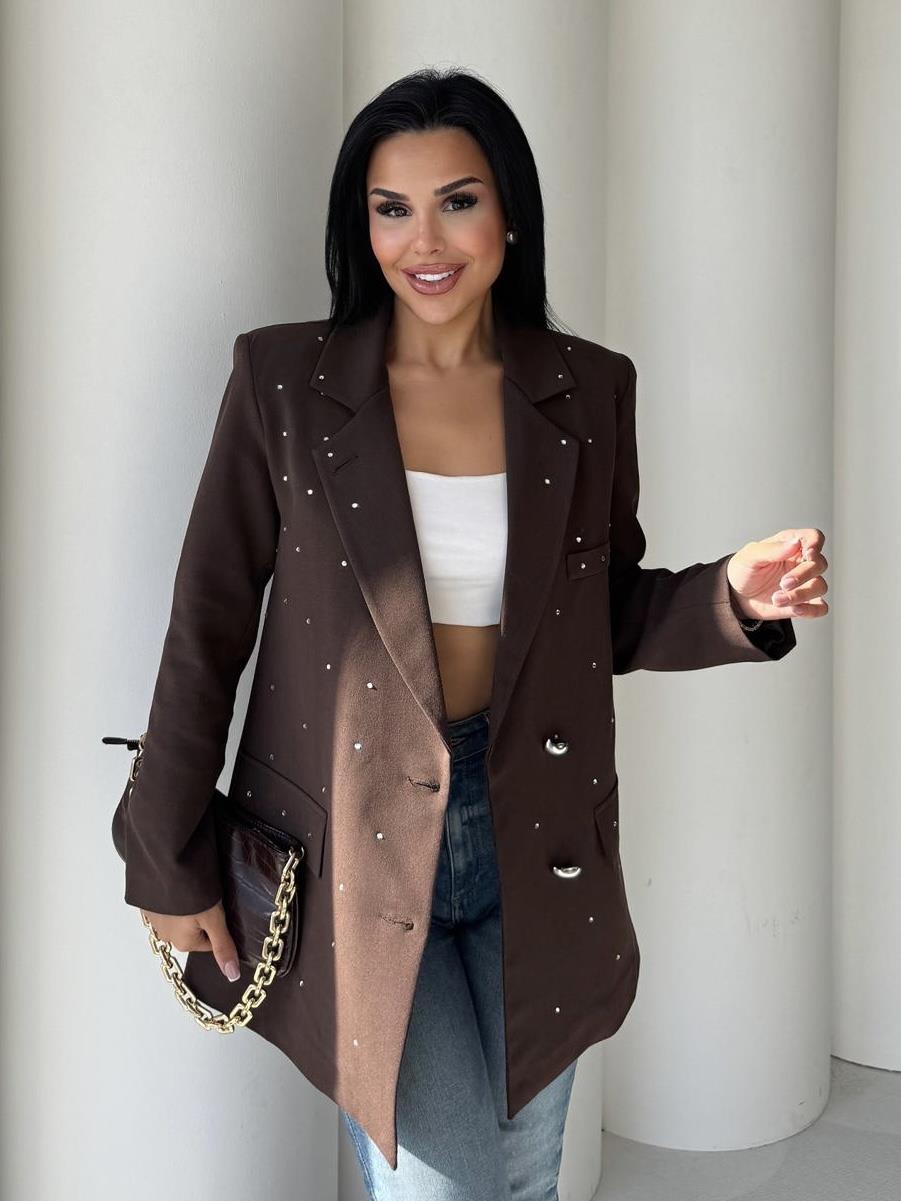 Leona Taş Detaylı Blazer Ceket Kahve