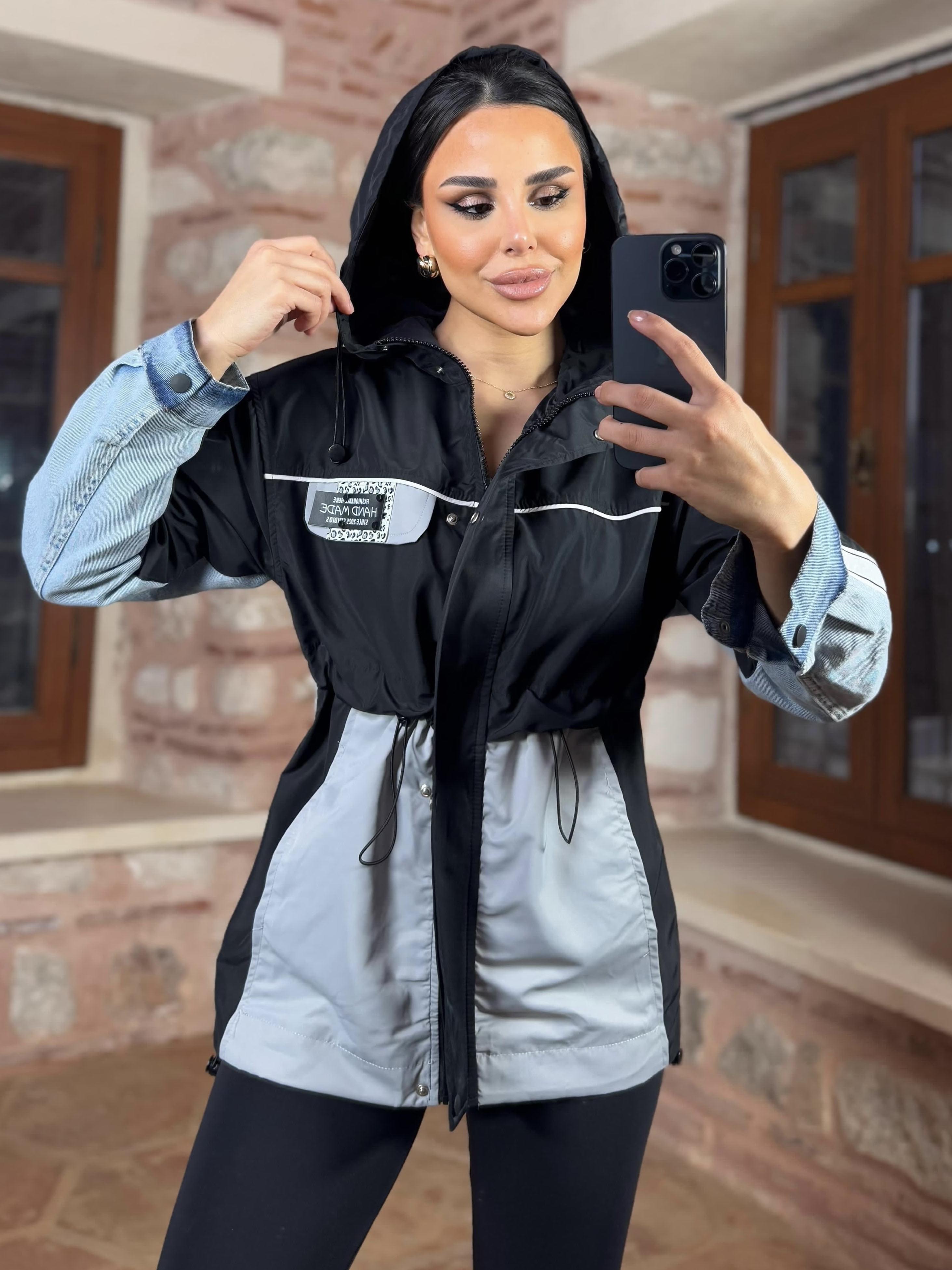 Fashy Denim Detaylı Paraşüt Yağmurluk Siyah