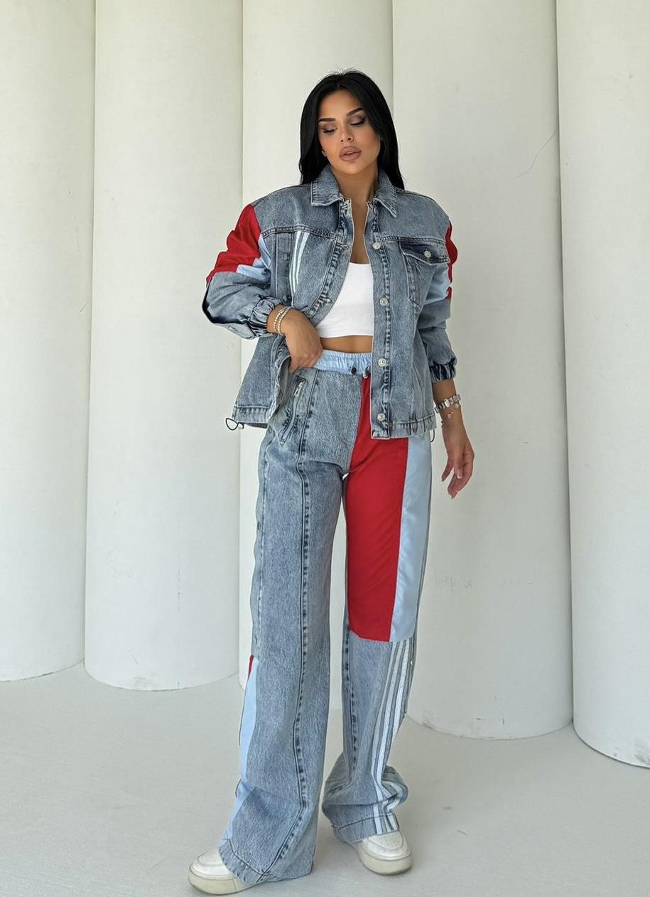 Delita Paraşüt Detaylı Denim Takım Kırmızı