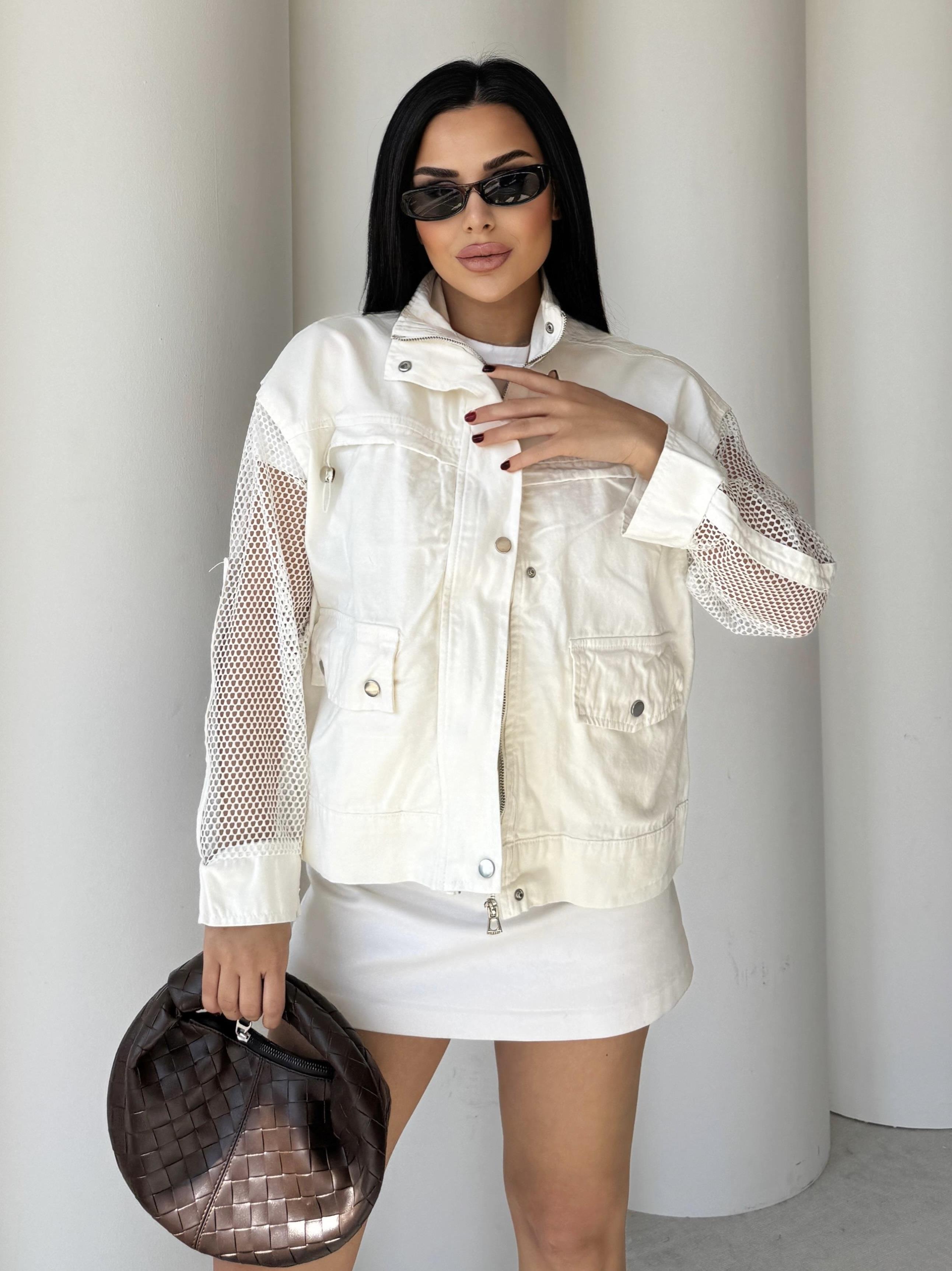 Vandi File Detaylı Denim Ceket Beyaz