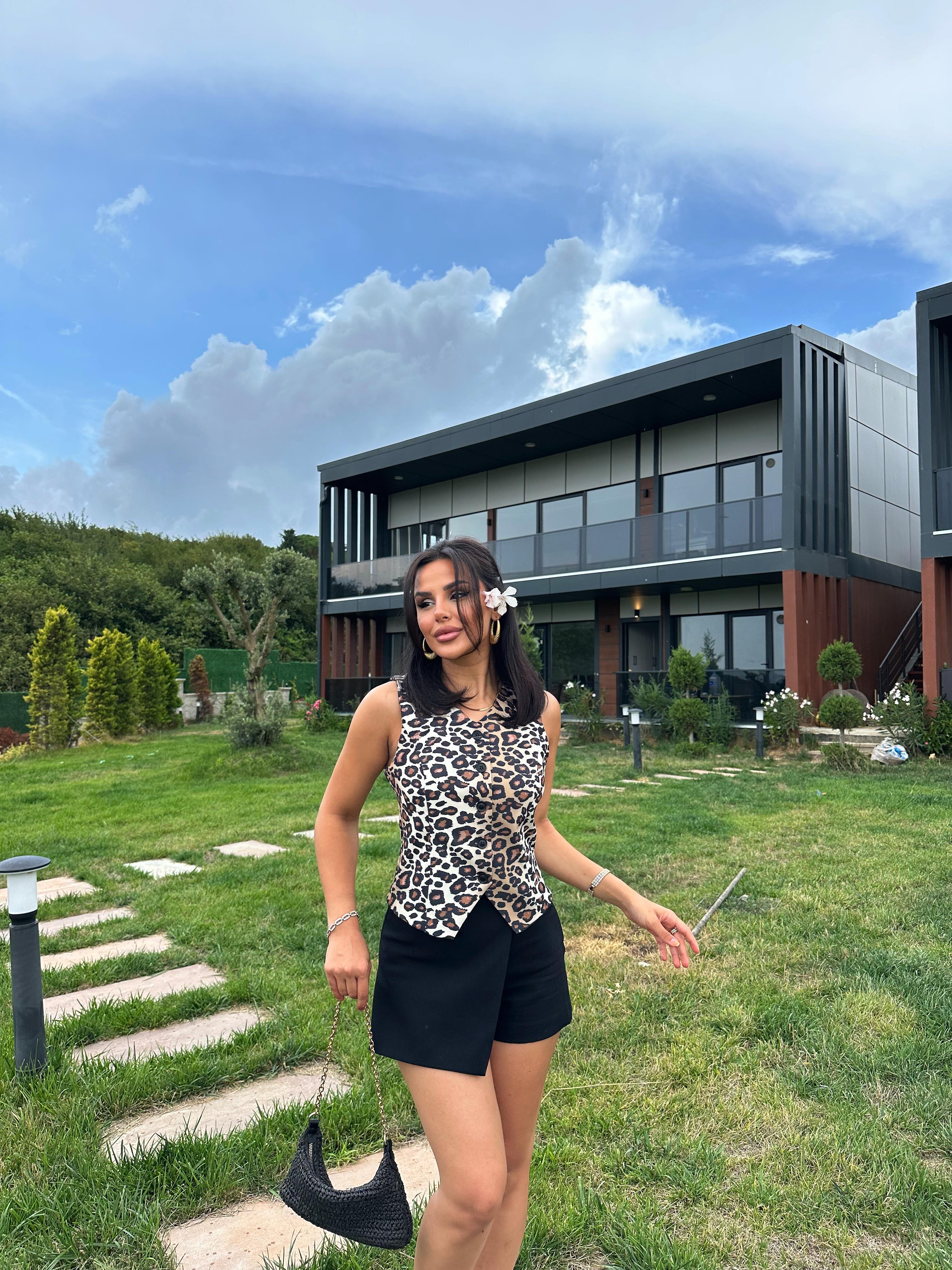 Safari Yelek Leopar Desen