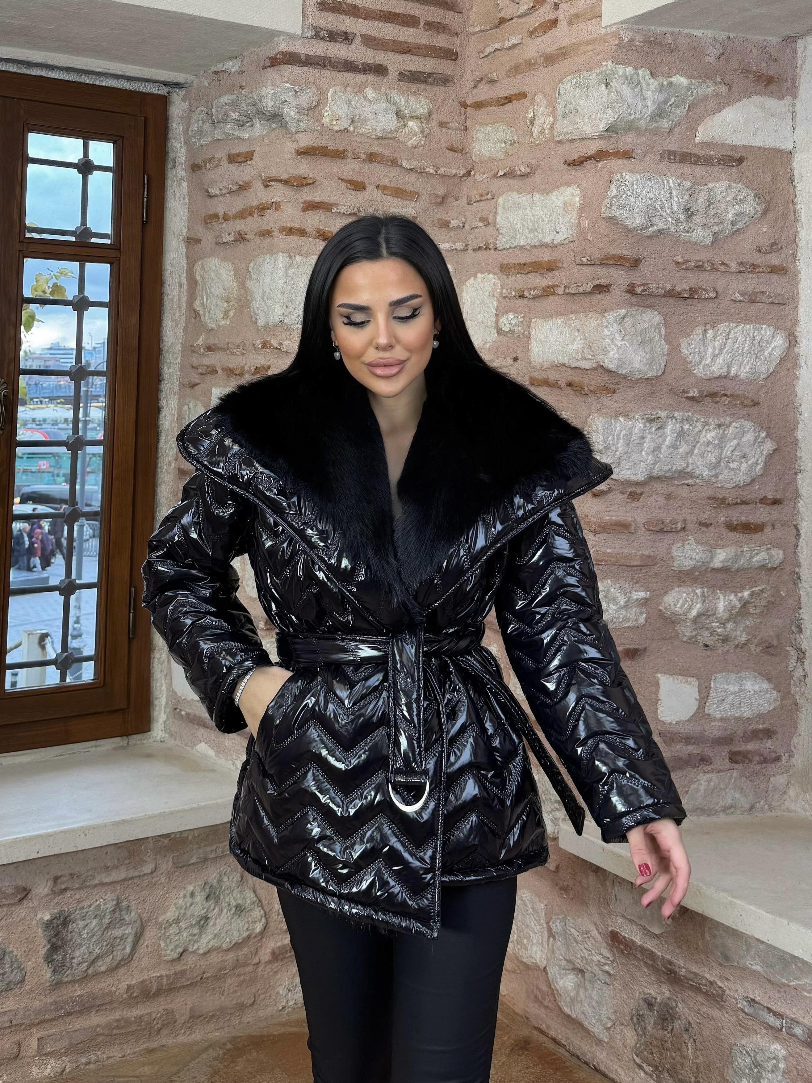 Massi Kürk Yakalı Şişme Mont-Siyah