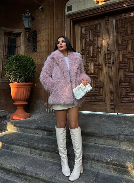 Furora Erkek Yaka Suni Kürk Pembe