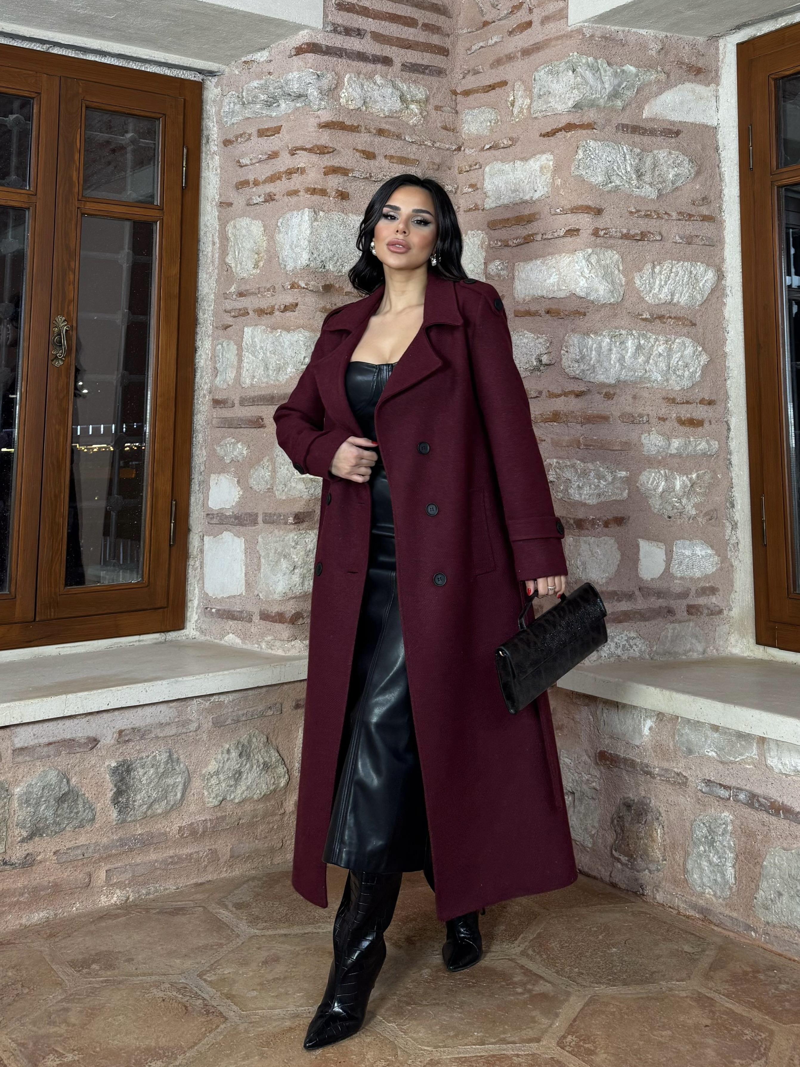 Puella Kaşe Kaban Bordo