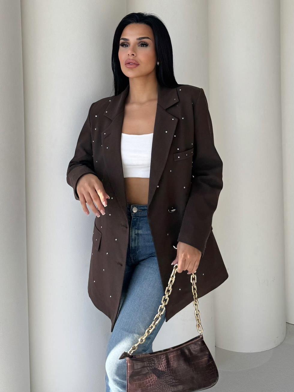 Leona Taş Detaylı Blazer Ceket Kahve