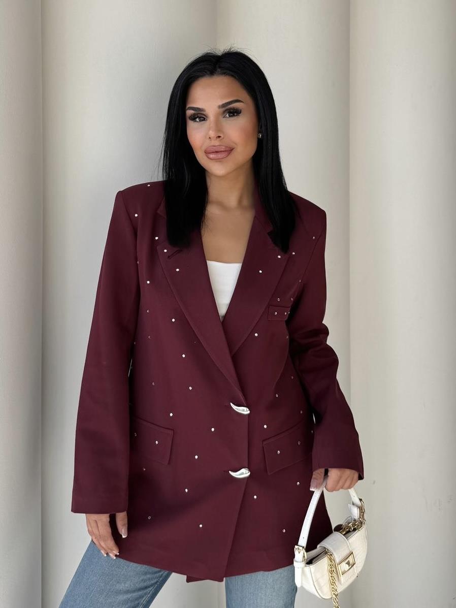 Leona Taş Detaylı Blazer Ceket Bordo