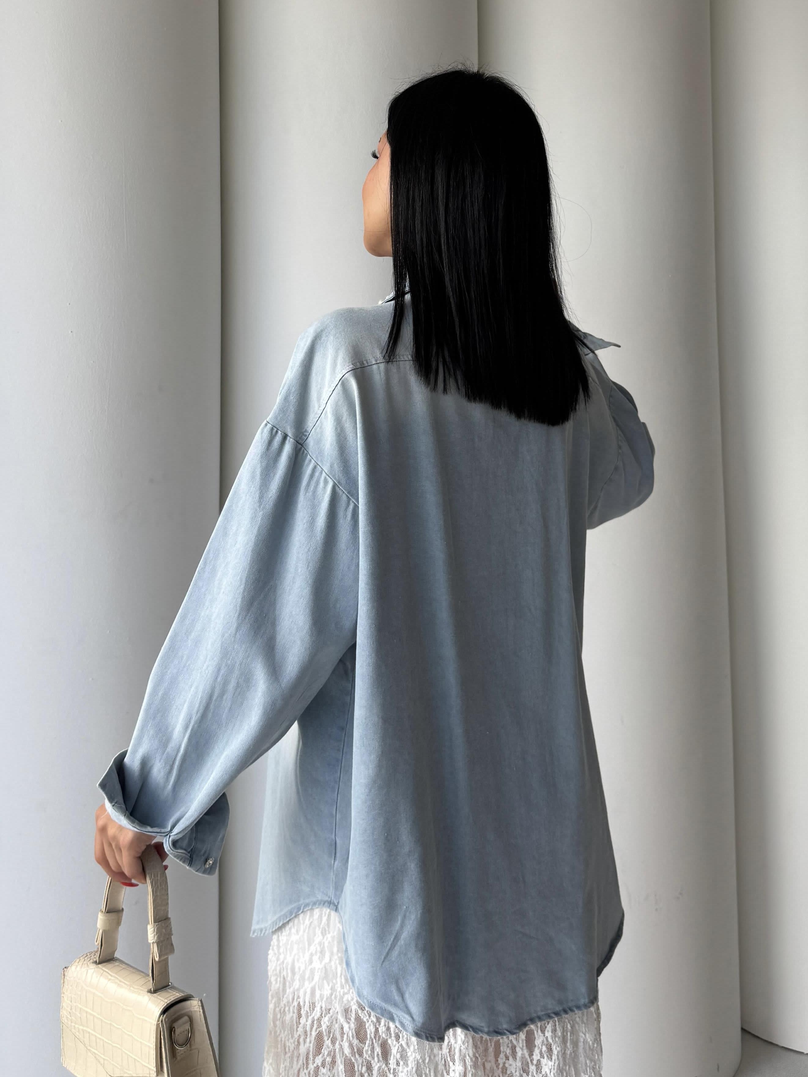 Turqaze Taş Detaylı Denim Ceket Mavi
