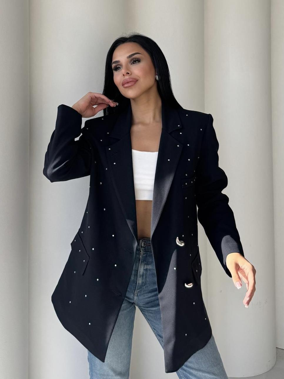 Leona Taş Detaylı Blazer Ceket Lacivert