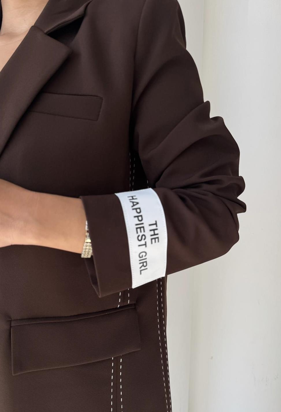 Velodi  Nakış Detaylı Blazer Ceket Kahve