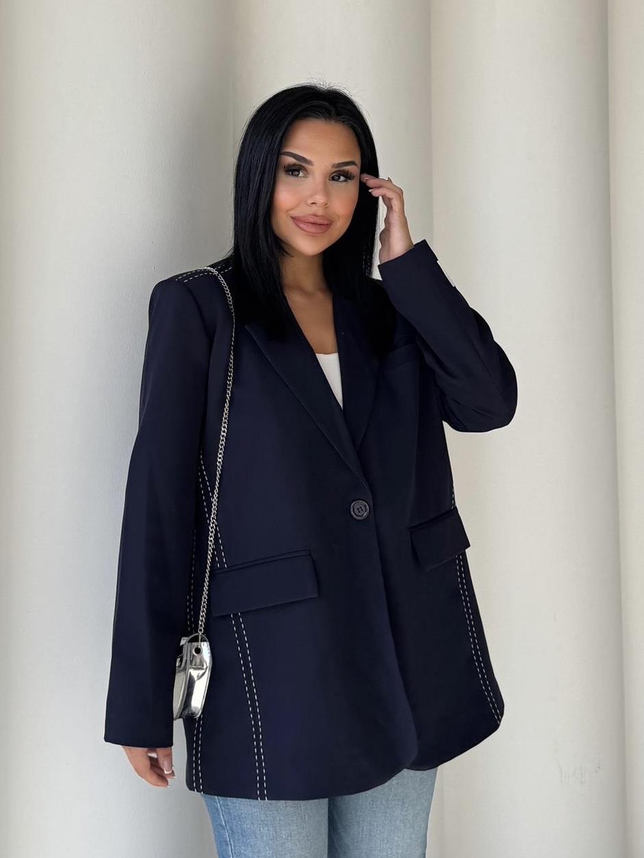 Velodi  Nakış Detaylı Blazer Ceket Lacivert