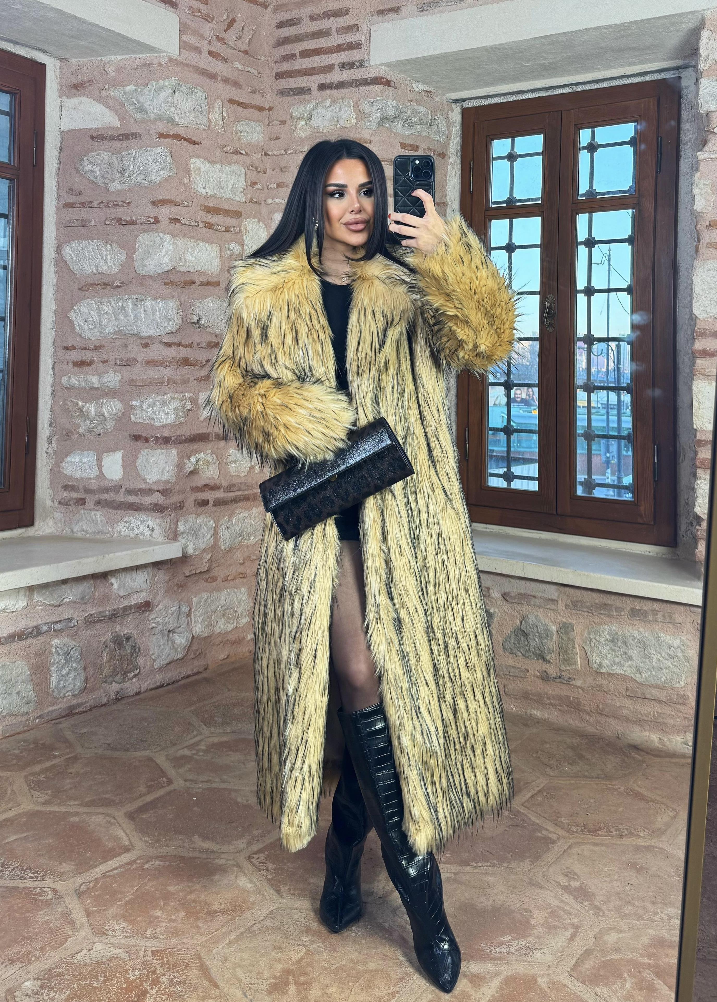 Fox Uzun Yapay Tilki Kürk Sarı