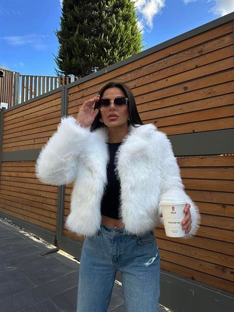 Crop Mini Kürk Beyaz