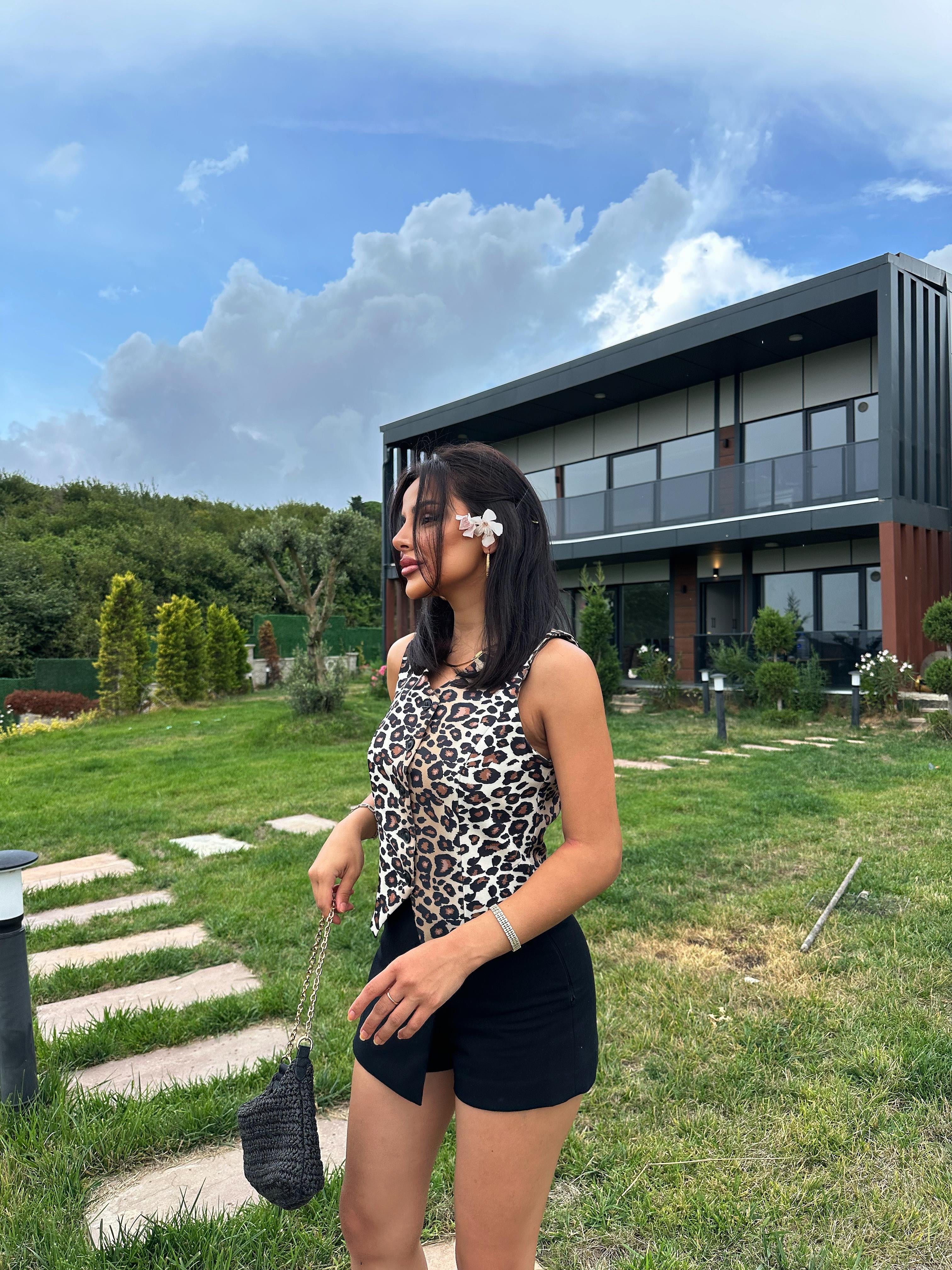 Safari Yelek Leopar Desen