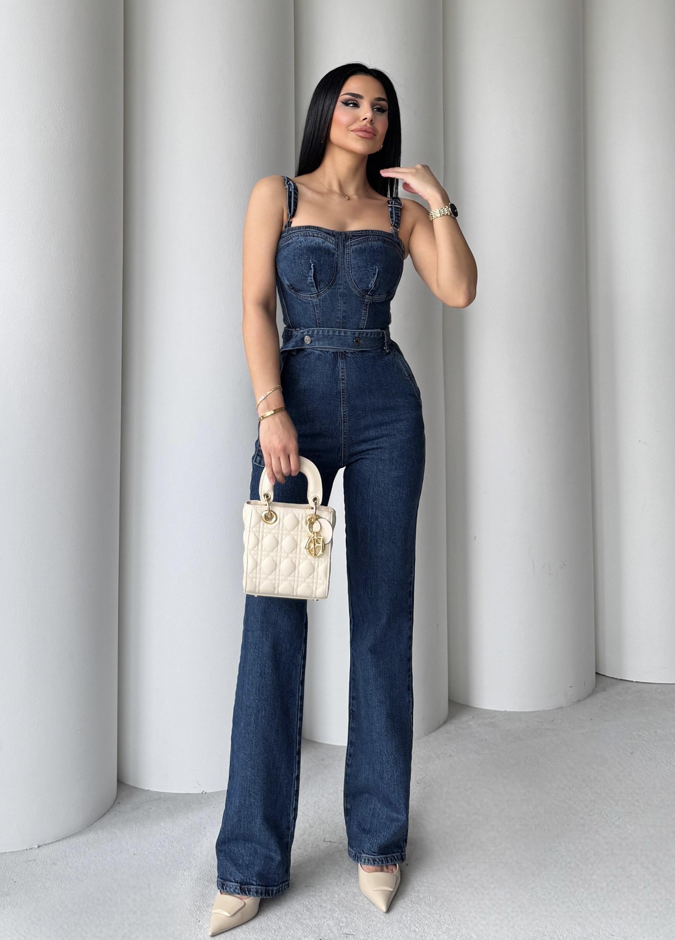 Luvia Kemer Detaylı Askılı Denim Tulum