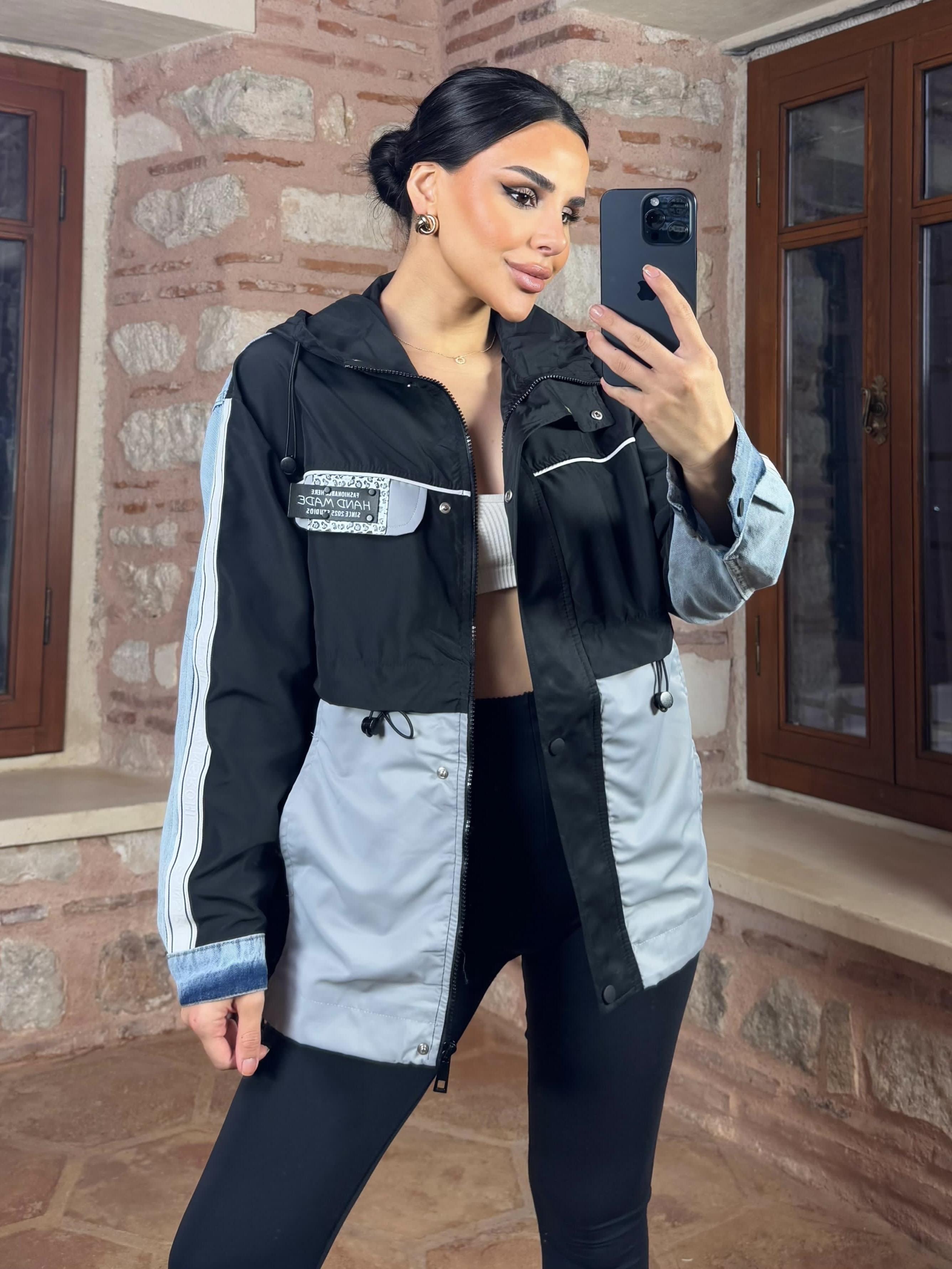 Fashy Denim Detaylı Paraşüt Yağmurluk Siyah