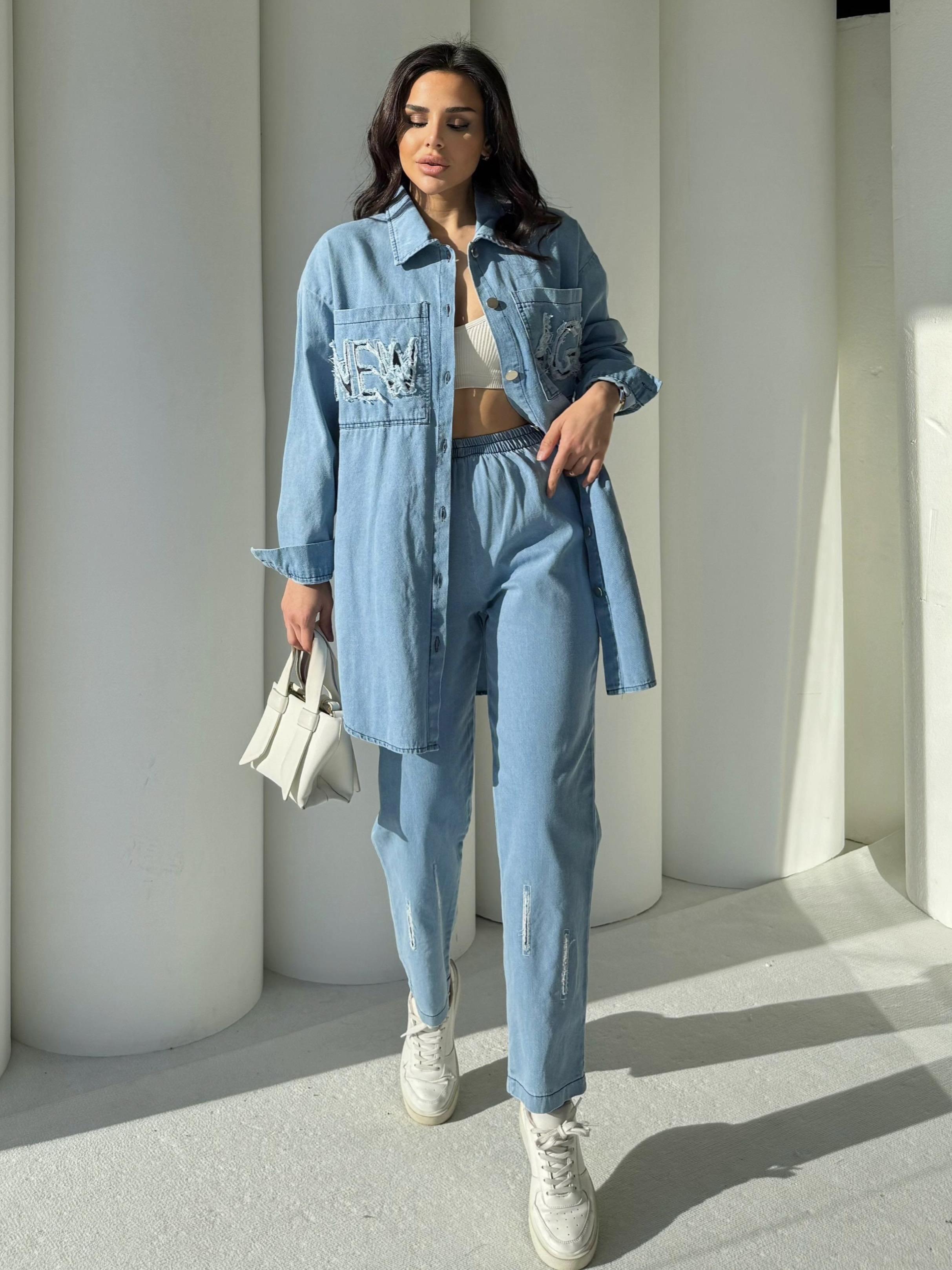 Age Yazı Detaylı Denim Takım Mavi