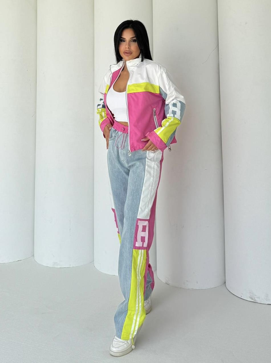Joinas Denim Detaylı Paraşüt Spor Takım Pembe