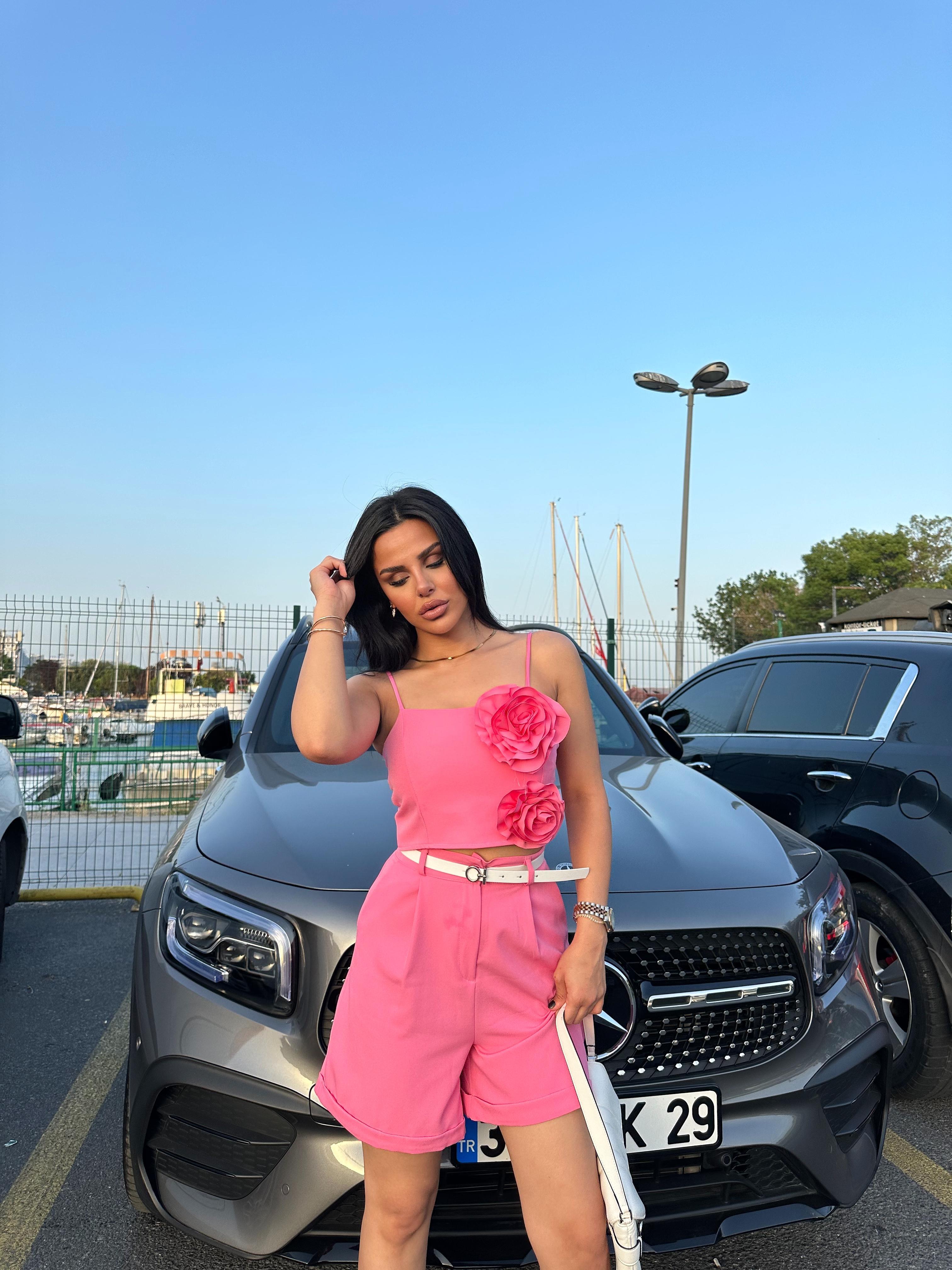 Perina Gül Detaylı Body Pembe