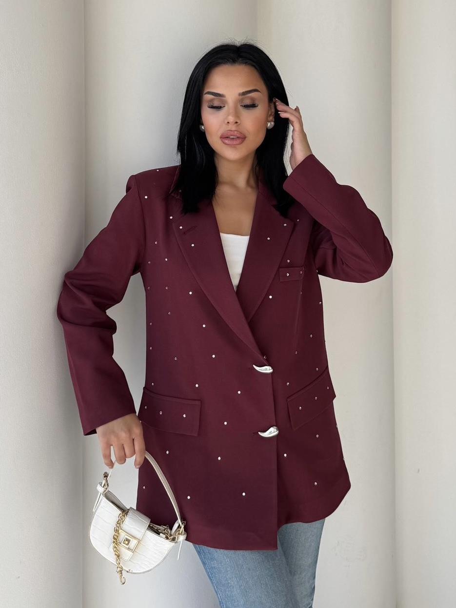 Leona Taş Detaylı Blazer Ceket Bordo