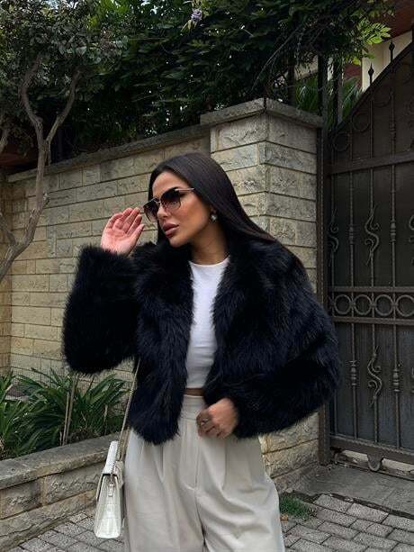 Crop Mini Kürk Siyah 