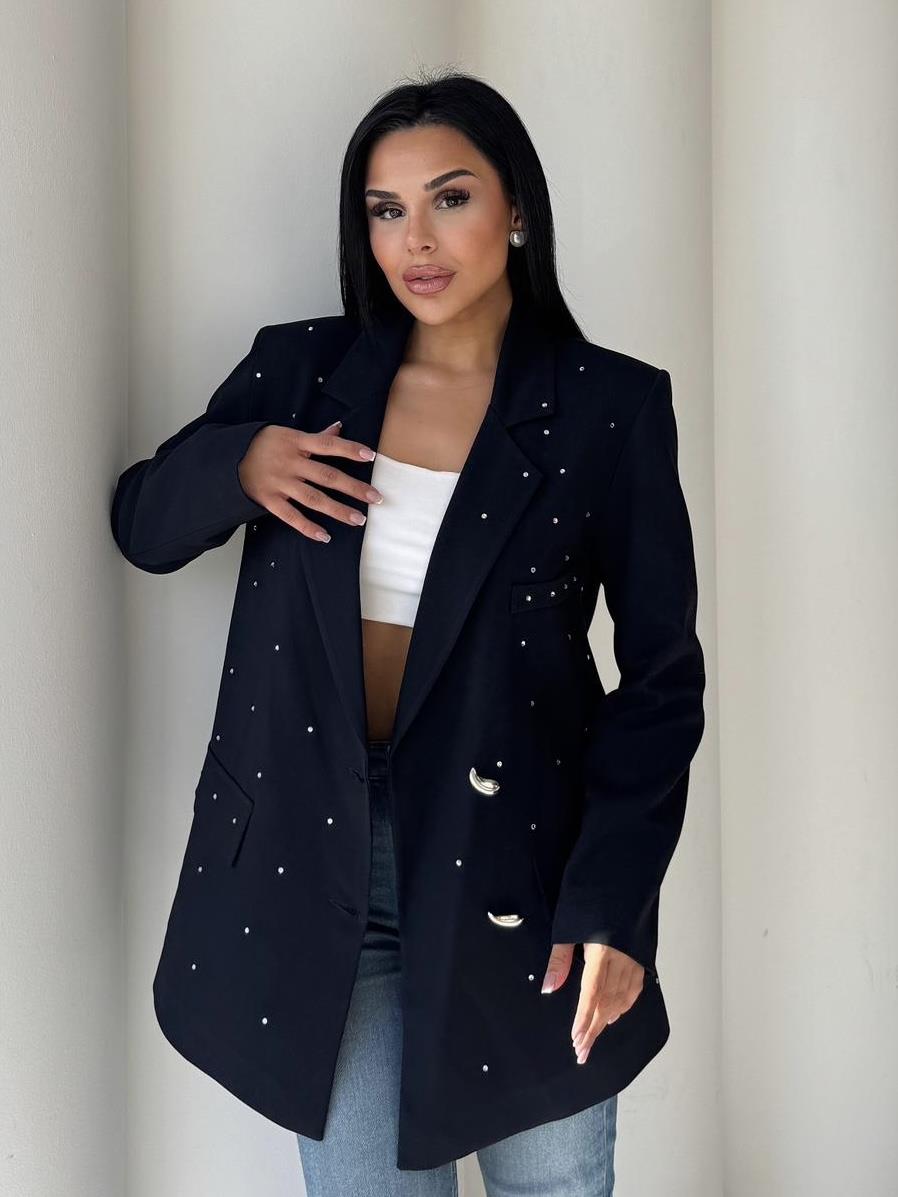 Leona Taş Detaylı Blazer Ceket Lacivert
