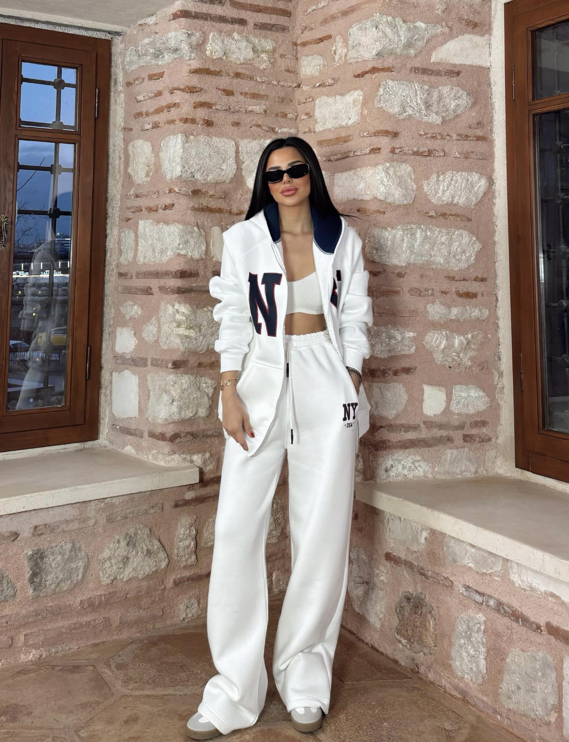 NY Fermuarlı Spor Takım Beyaz