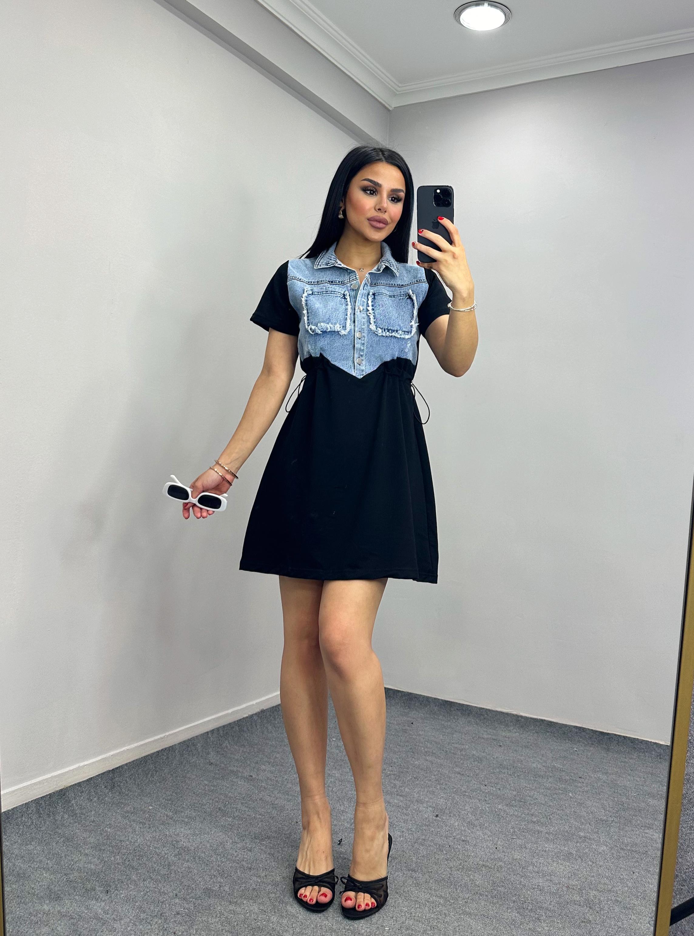 Ada Kot Garnili Elbise Siyah