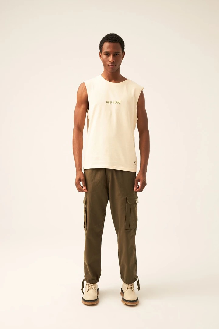 Unisex Wild Heart Nakışlı Arkası Bohem Baskılı Premium Penye Kolsuz Tshirt - Bej