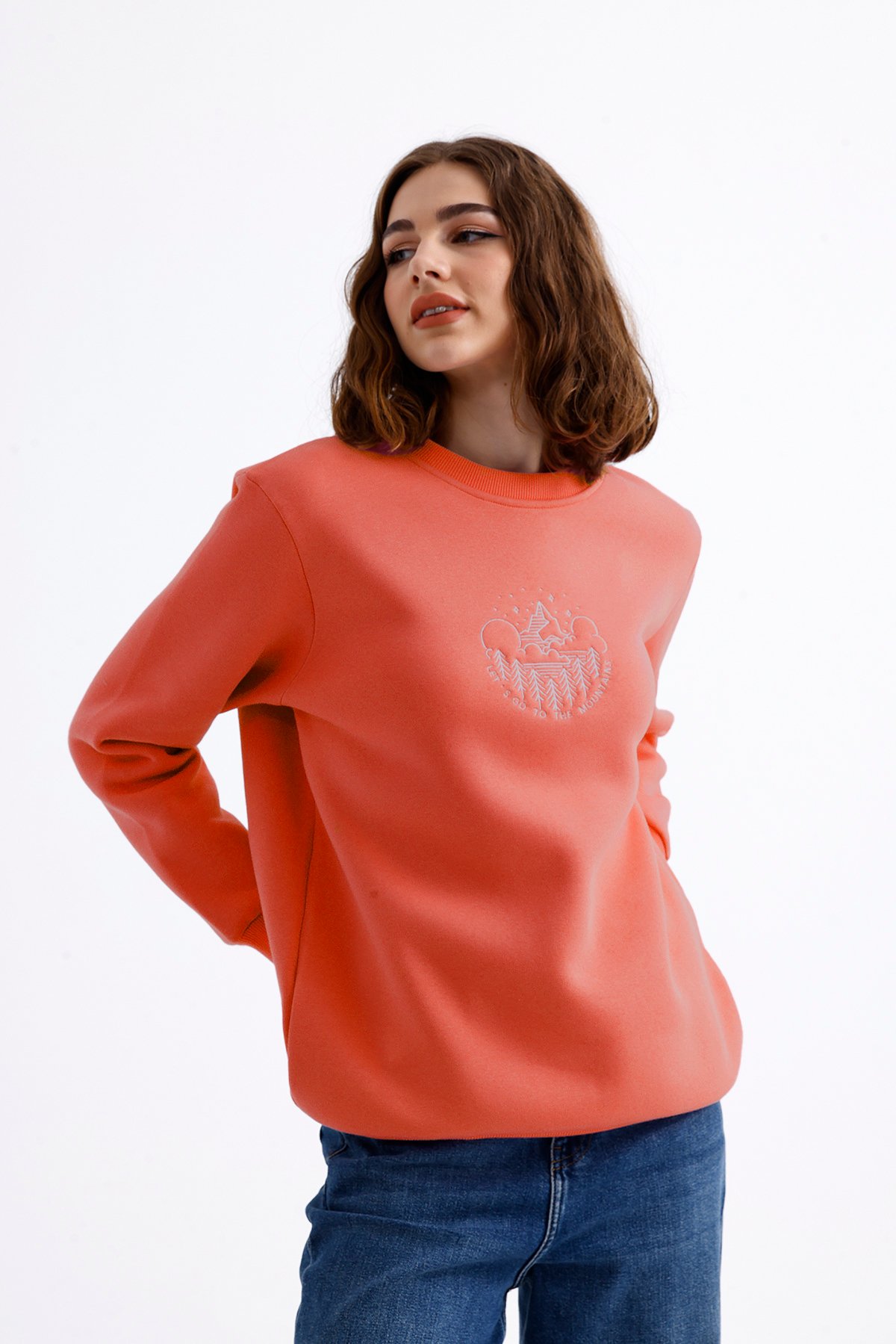 Unisex Mountains Nakışlı Bisiklet Yaka İçi Yumuşak Polarlı Oversize Sweatshirt