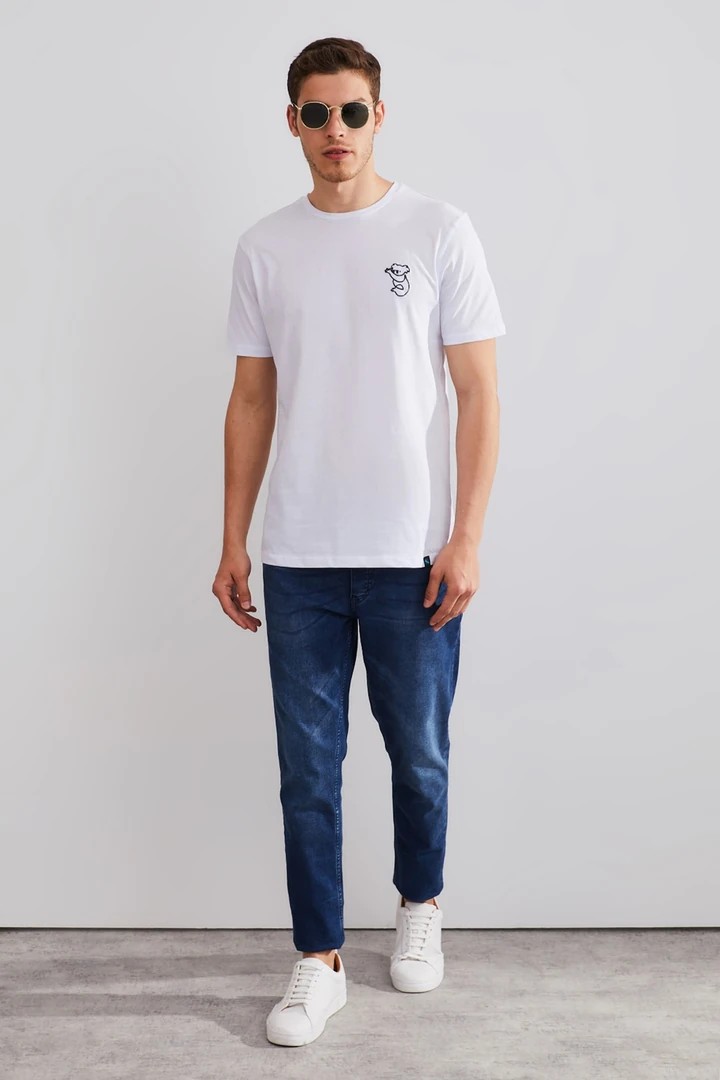 Unisex Koala Beyaz Nakışlı T-shirt