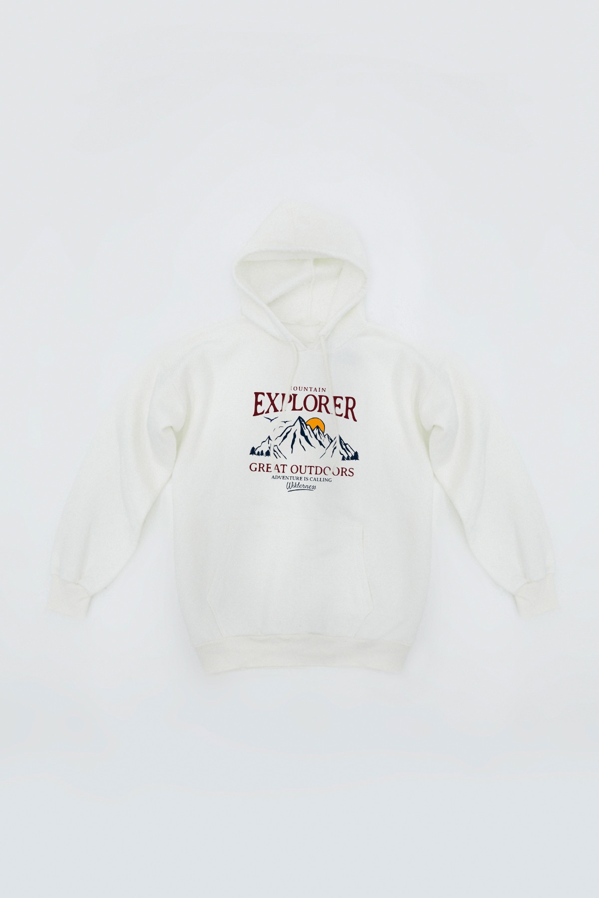 Unisex Explorer Baskılı Kapüşonlu Kanguru Cep İçi Yumuşak Polarlı Oversize Hoodie