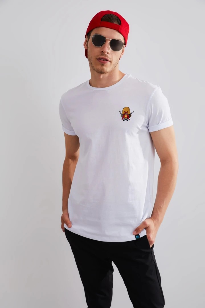 Unisex Sam Nakışlı T-shirt - Beyaz