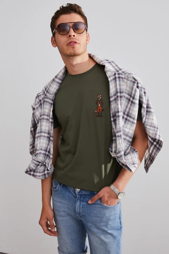 Unisex Tilki Nakışlı T-shirt