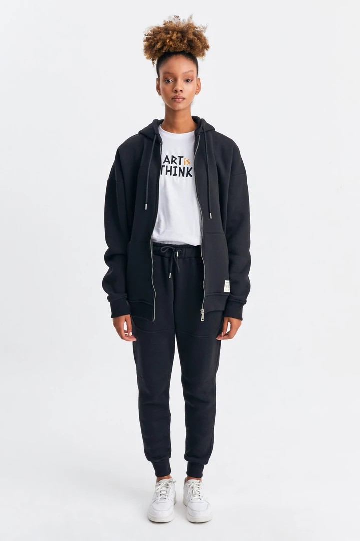Unisex Find Your Wild Parça Baskılı Dikim İçi Yumuşak Dokulu Fermuarlı Oversize Kapüşonlu Takım