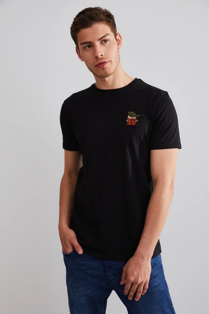 Unisex Baby Yoda Nakışlı T-shirt - Siyah