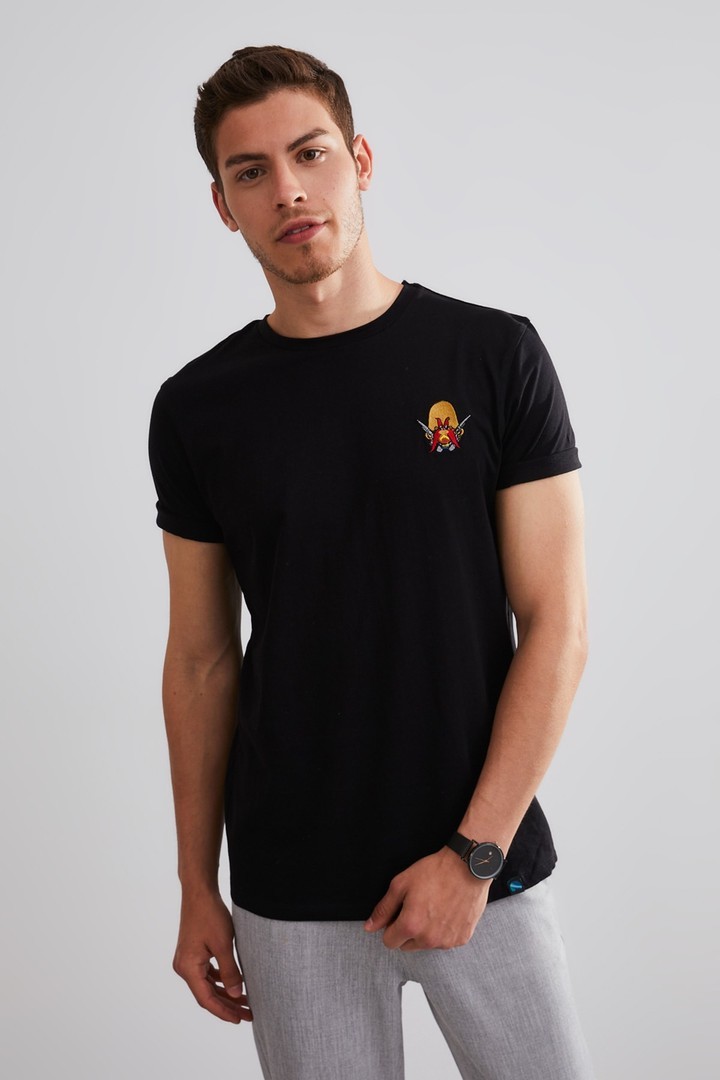Unisex Sam Nakışlı T-shirt - Siyah