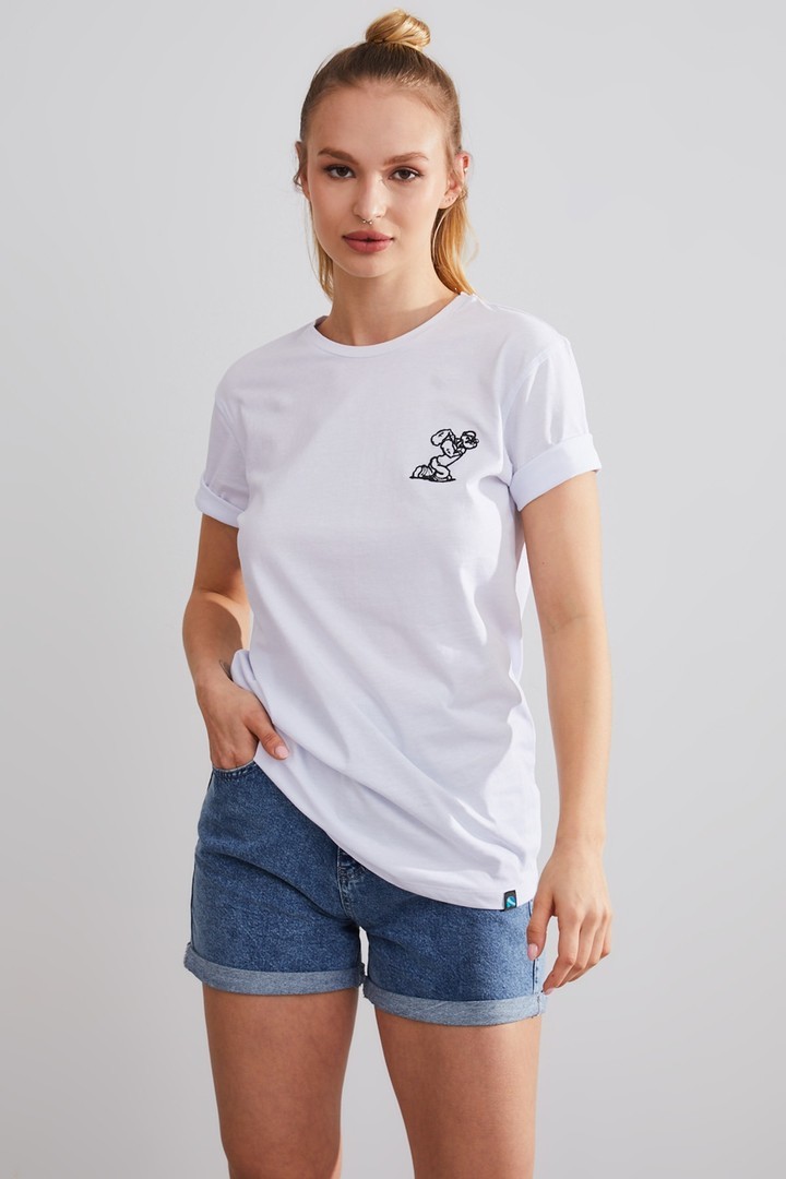 Unisex Temel Reis Beyaz Nakışlı T-shirt