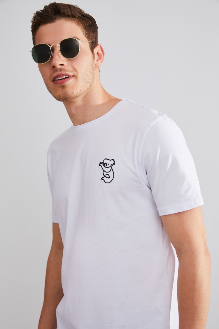 Unisex Koala Beyaz Nakışlı T-shirt