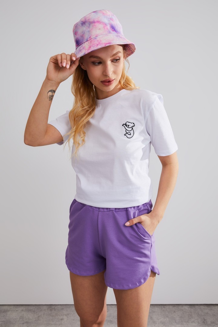Unisex Koala Beyaz Nakışlı T-shirt