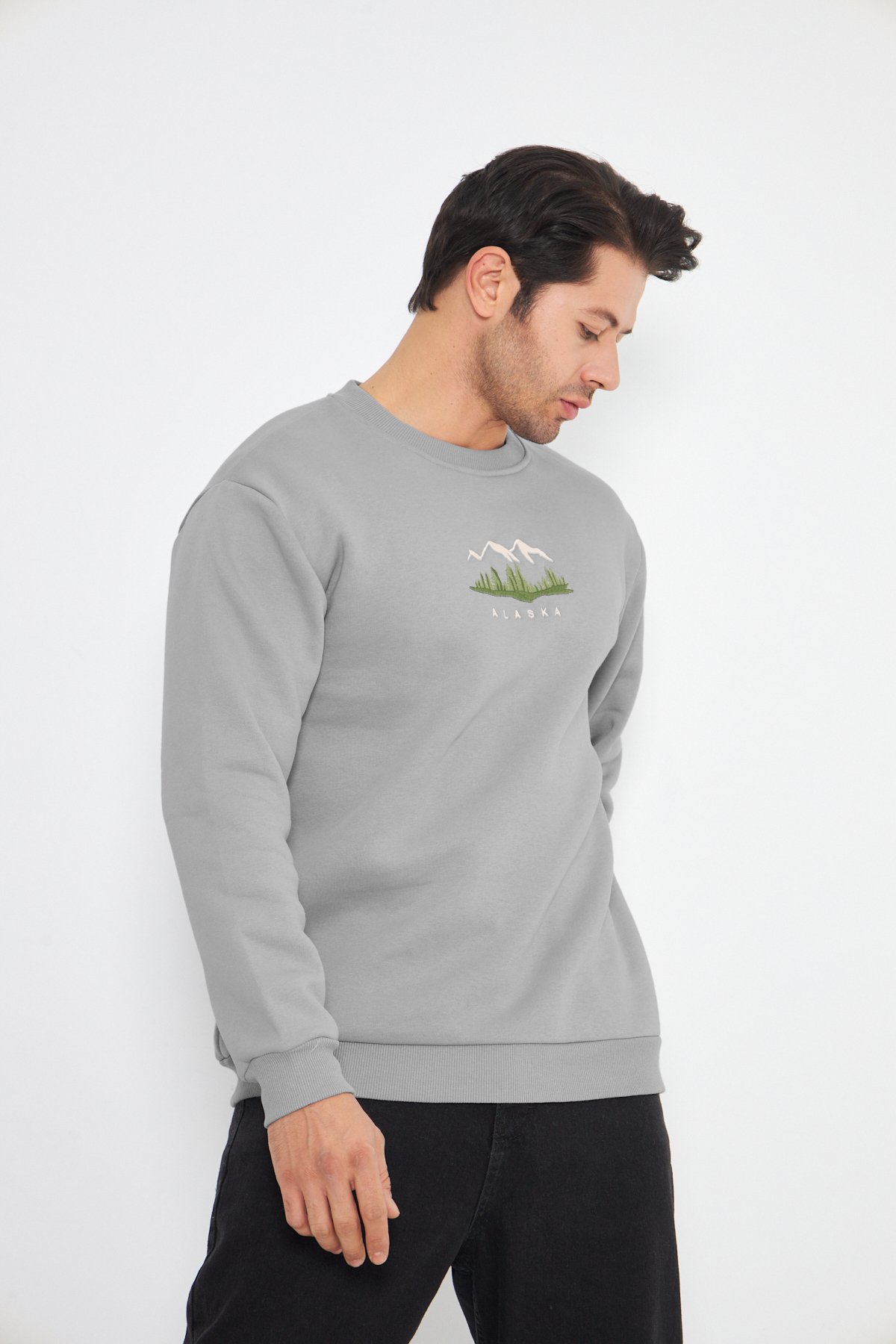 Unisex Alaska Nakışlı Bisiklet Yaka İçi Yumuşak Polarlı Oversize Sweatshirt