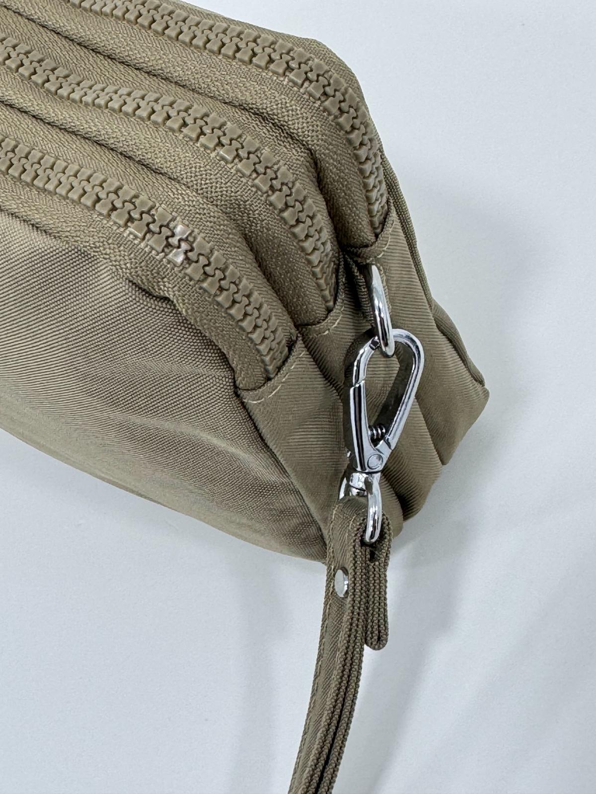 Krinkıl Kumaş El Ve Çapraz Askılı Kartlık, Bozuk Para Bölmeli Kalemlik/Cüzdan Tipi Makyaj Çantası - VİZON