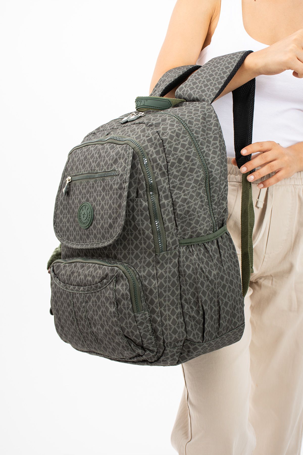 Eşsiz Tasarımlı Çok Bölmeli Su Geçirmez Unisex Okul Ve Seyahat Sırt Çantası - YEŞİL DESENLİ