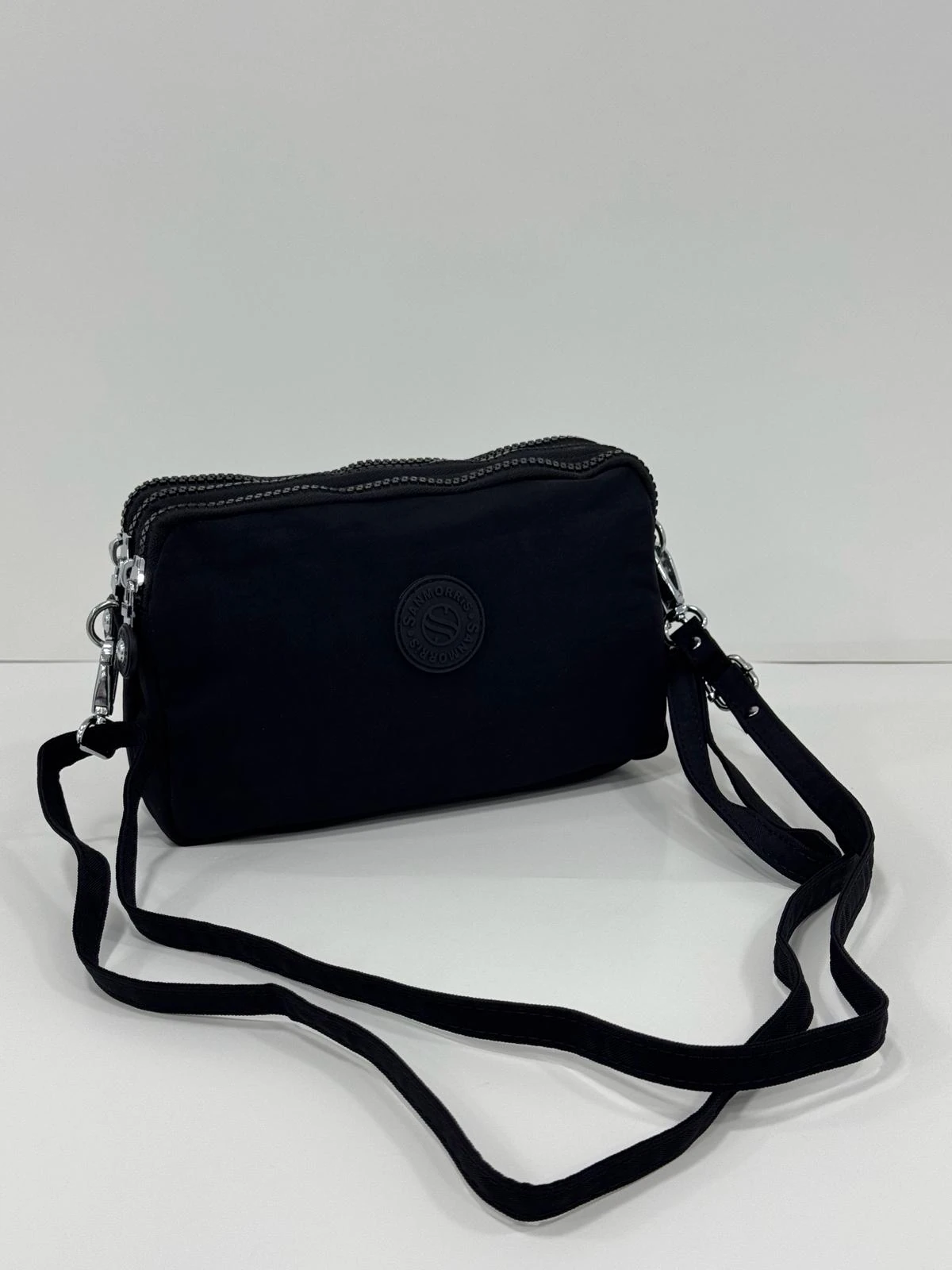 Krinkıl Kumaş El Ve Çapraz Askılı Kartlık, Bozuk Para Bölmeli Kalemlik/Cüzdan Tipi Makyaj Çantası - SİYAH