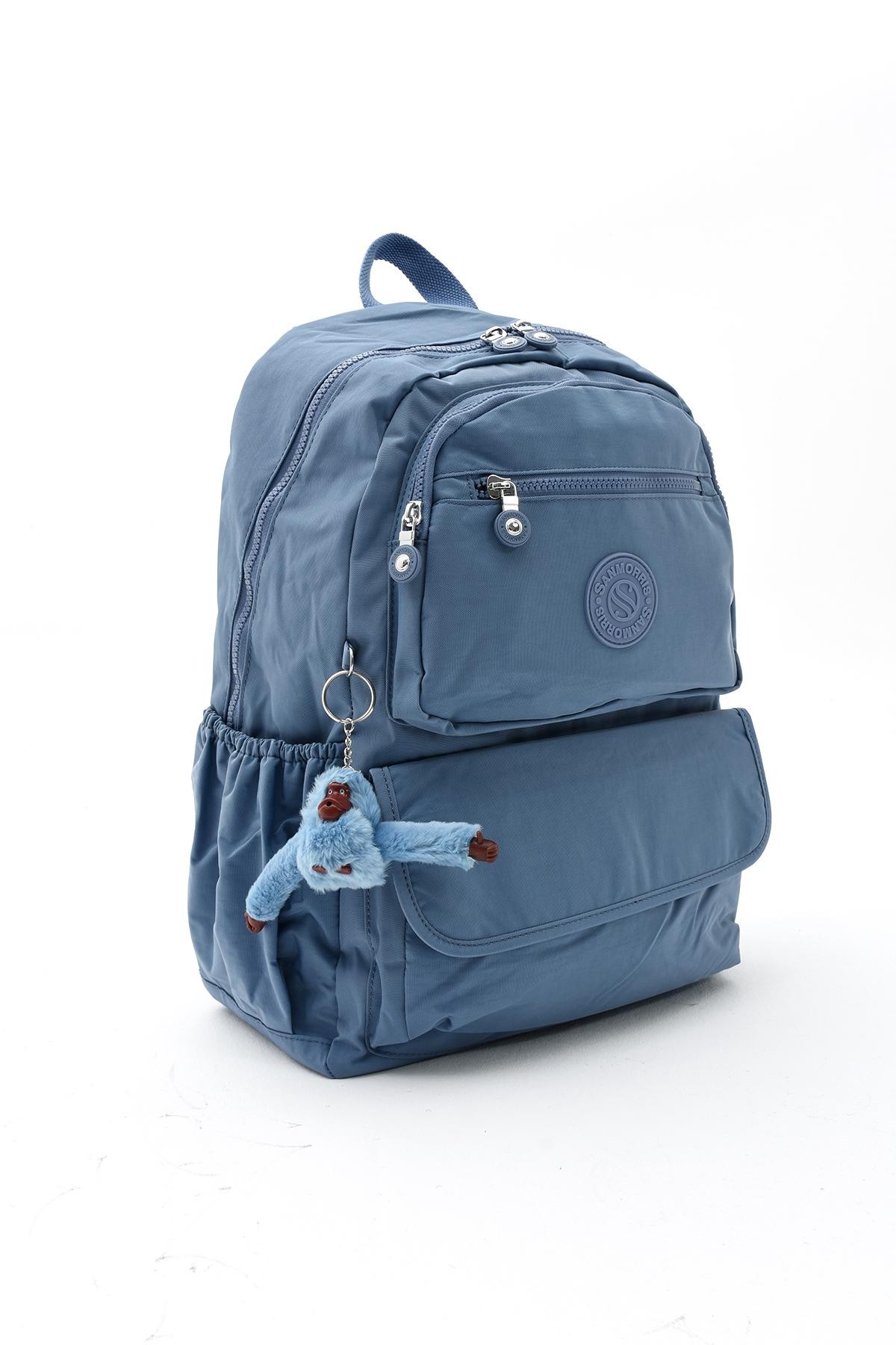 Unisex Suya Dayanıklı Kumaş Laptop Bölmeli Büyük Boy Açık Gri Renkli Okul Seyahat Sırt Çantası - MAVİ